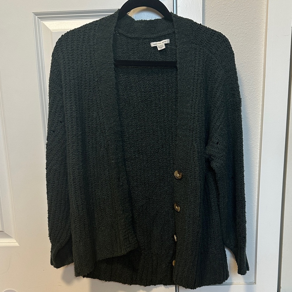 Cozy Dark Green Button-Up Women's Sweater